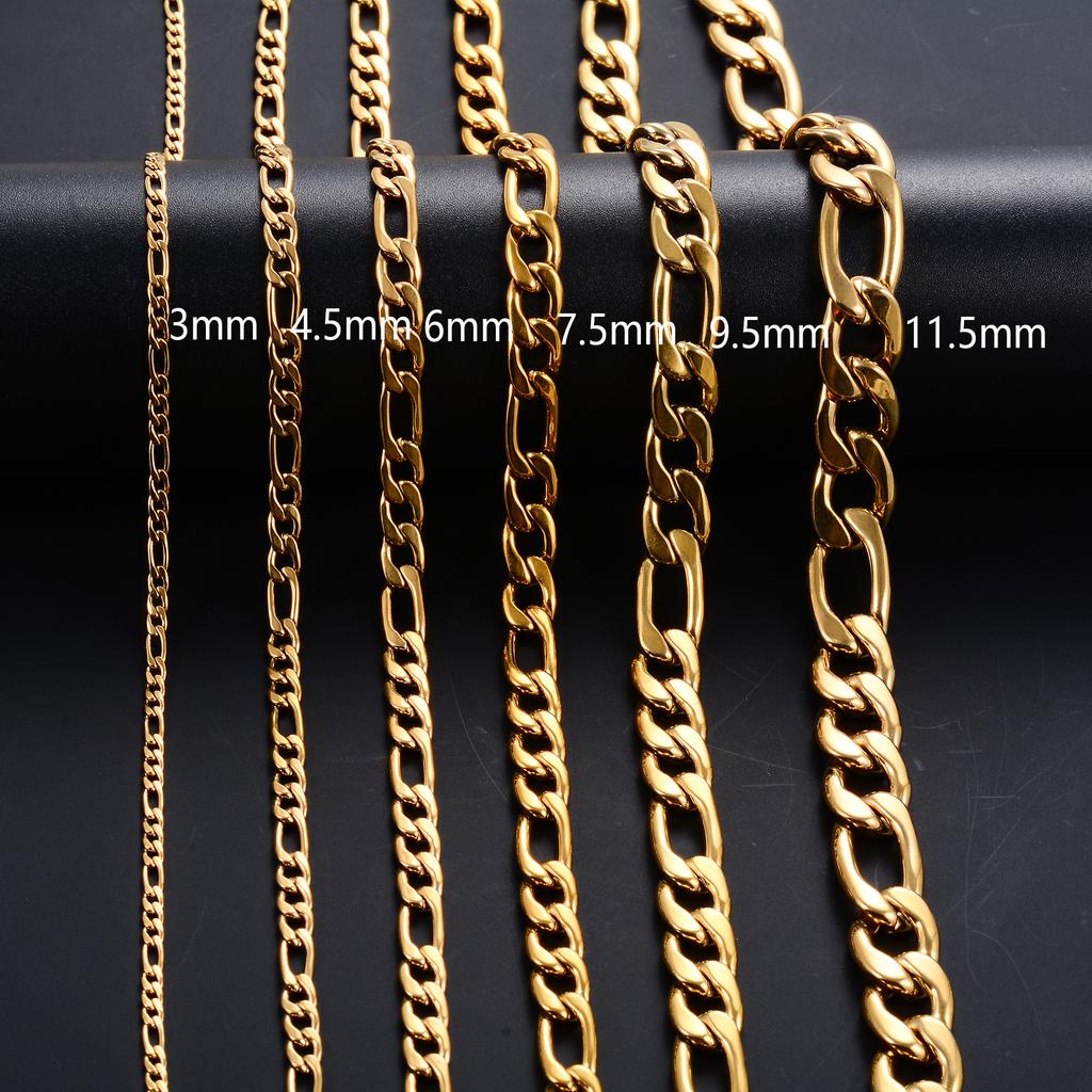 Classic Gold Color Plated Stainless Steel Necklace Link Figaro Chain for Men Women Metal Choker Neck Jewelry Accessories Gift