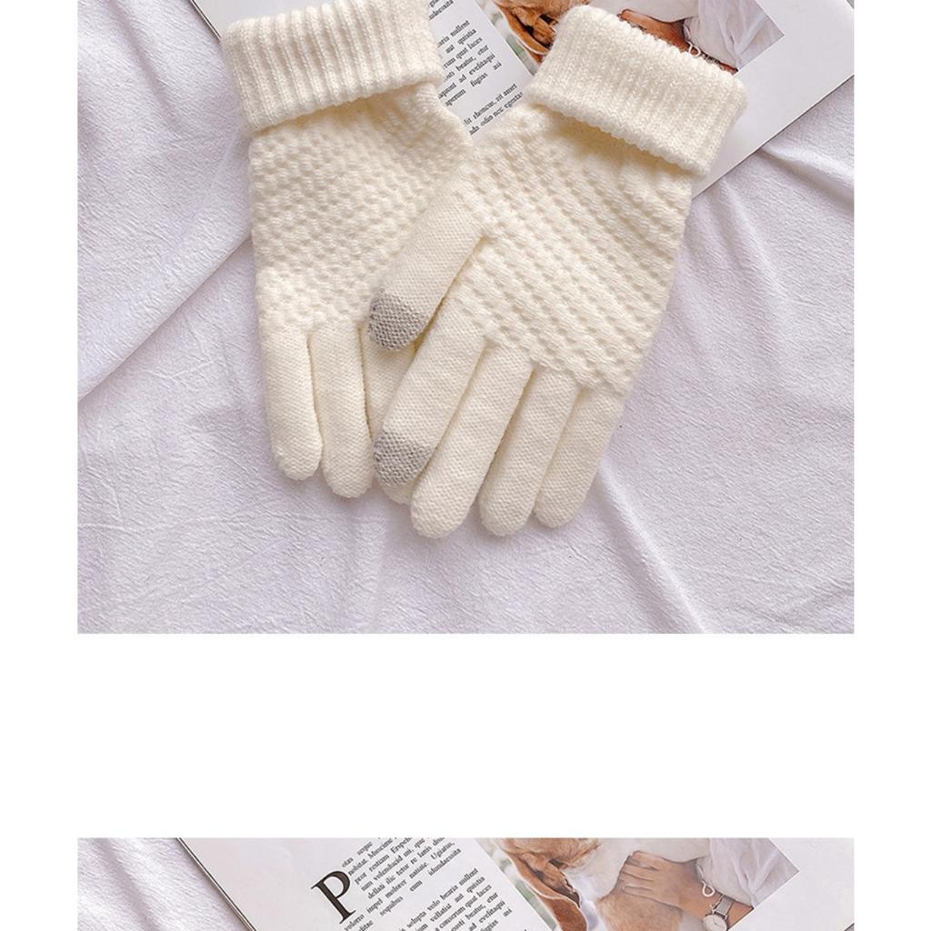 Female Autumn and Winter Korean Version Cute and Thick Double-layer Riding Cold Resistant Touch Screen Plush Knitted Warm Pineapple Gloves