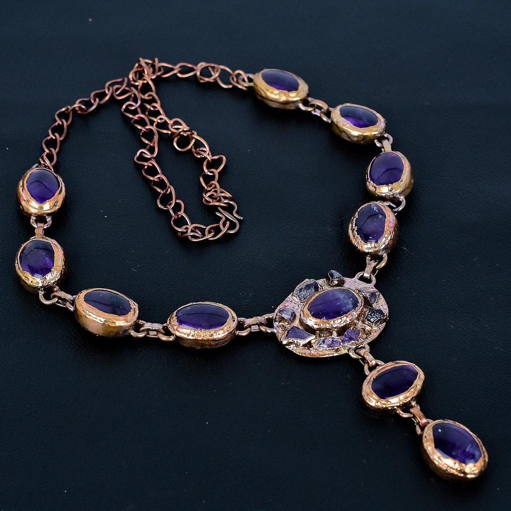 Amethyst Copper Electroformed Necklace with Adjustable Chain, Handmade Gemstone Jewelry Necklace For Memorial Day Product