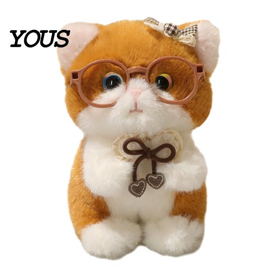 Plush Toy Accessory Cute Kitten Pendant with Glasses And Tie, Soft Stuffed Animal Gift for Kids Teens Keychain Backpacks Keys, Decorative Hanging