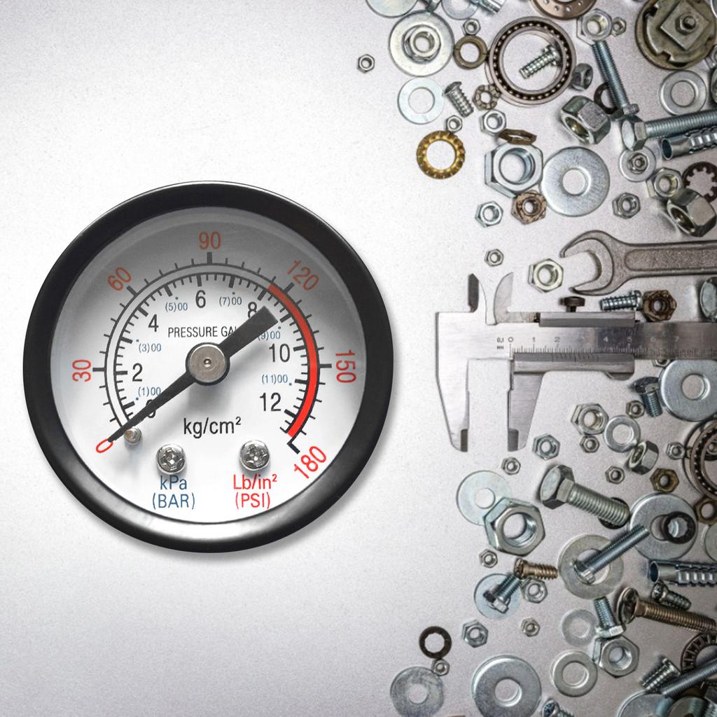Small Pressure Gauge with Dual Scale 1/8" Thread Back Mount for Air Compressor Hydraulic Fluid 0-12Bar / 0-180PSI
