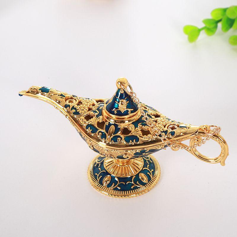 Miniature Aladdin Golden Lamp, Metal Wish Lamp Ornament for Home Hotel Desk, Vintage Genie Collectible