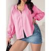 Spring and Autumn New Women's Elegant and Sweet Loose Casual Lantern Sleeve V-neck Ruffle Shirt