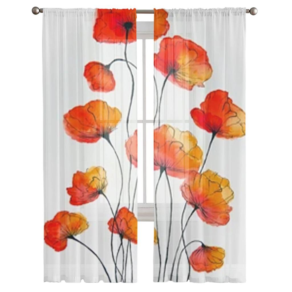 Abstract Flowers Sheer Curtains Bedroom Voile Curtain Living Room Window Sheer Curtains Kitchen Tulle Drapes