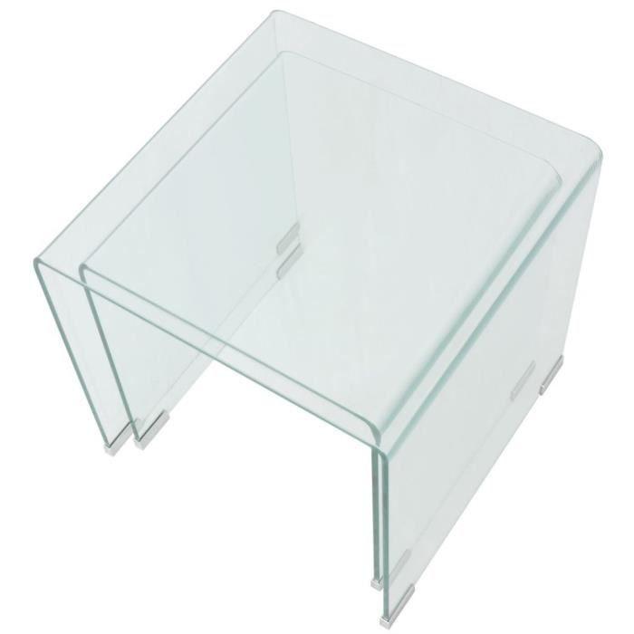 Ensemble de tables gigognes - vidaXL - 2 pièces - Verre trempé - Transparent - Design contemporain