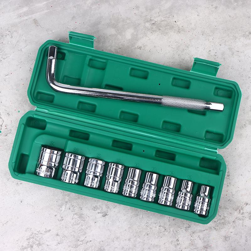 10Pcs/Set Socket Wrench 1/2-Inch Drive With Way Quick Released Hex Socket Ratchet Handle And Bent Rod Mechanic Tool Kit
