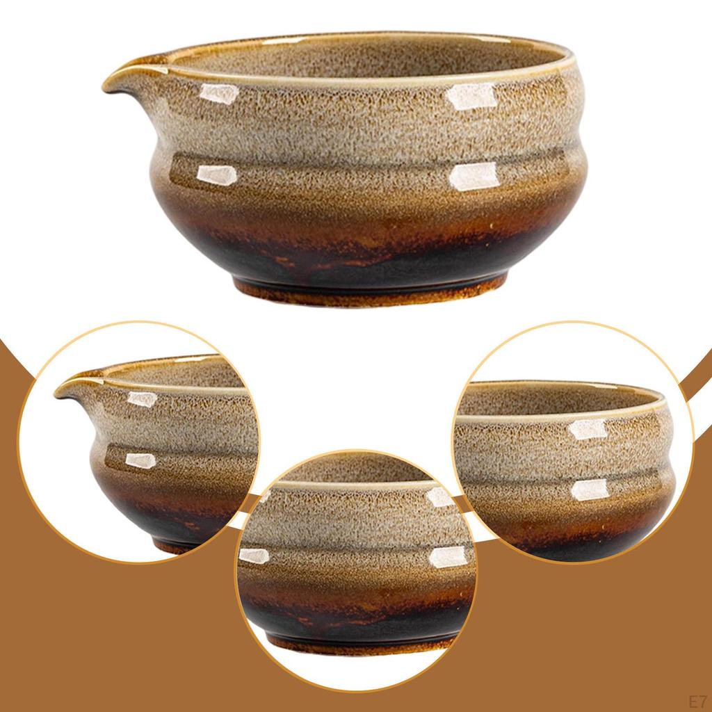 Ceramic Matcha Bowl with Pouring Spout,Chawan 530ml Utensils Handcrafted Green Tea Cup Mixing
