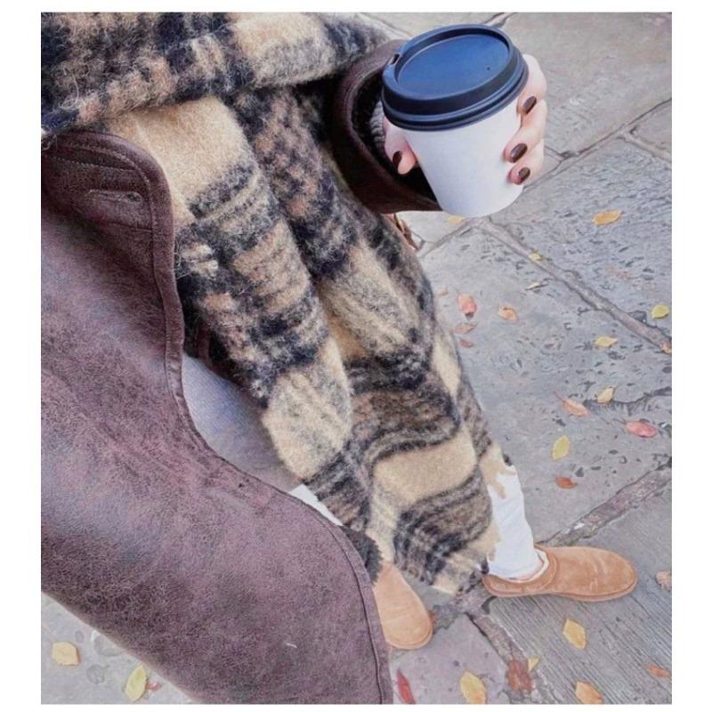 Karierter Schal Damen Winter Verdickt Mohair Imitation Kaschmir Warmer Schal Stola Europäisch und Amerikanisch Vielseitig