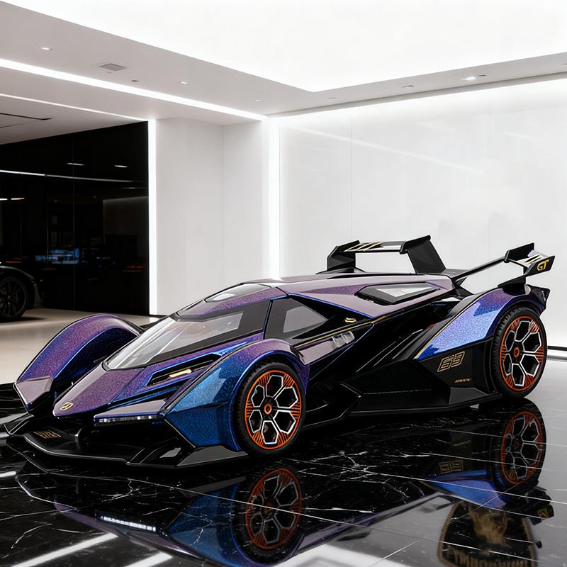 1/18 Lamborghini Vision Gran Turismo V12 GT Supercar Alloy Car Model Sound and Light Pull Back Children's Toy Collectibles Birthday Gift