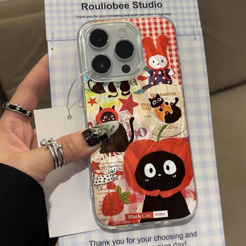 Cute Red Hat Cat Strawberry Phone Case For Samsung Galaxy S25 S24 Ultra S23 FE S22 S21 Plus A55 A56 A16 A15 A54 A53 A33 5G Cover