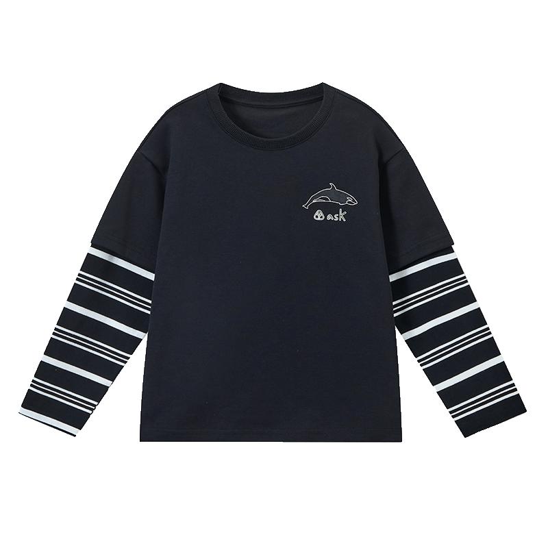 ASK JUNIOR Boys Faux Layered Striped Long Sleeve T-Shirt 150