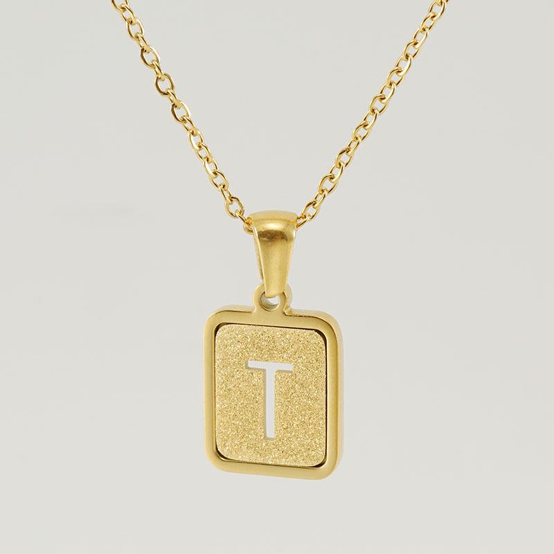 26-Letter Gold Sand Pendant Necklace for Women: Summer Collection, European/American Style, Titanium Steel, and 18K Stainless Steel Clavicle Chain.