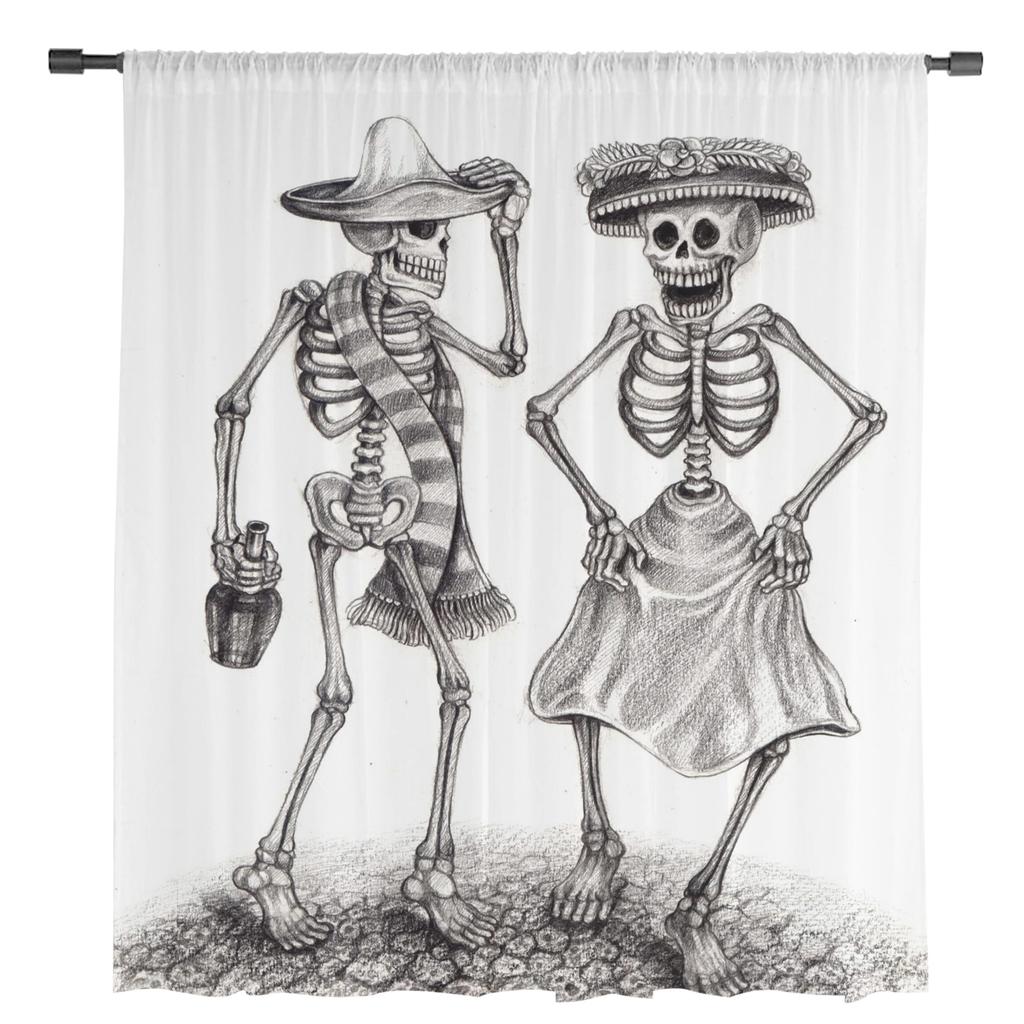 Skull Skeleton Hat Bottle White Tulle Sheer Window Curtains for Living Room the Bedroom Modern Voile Organza Curtains Drapes