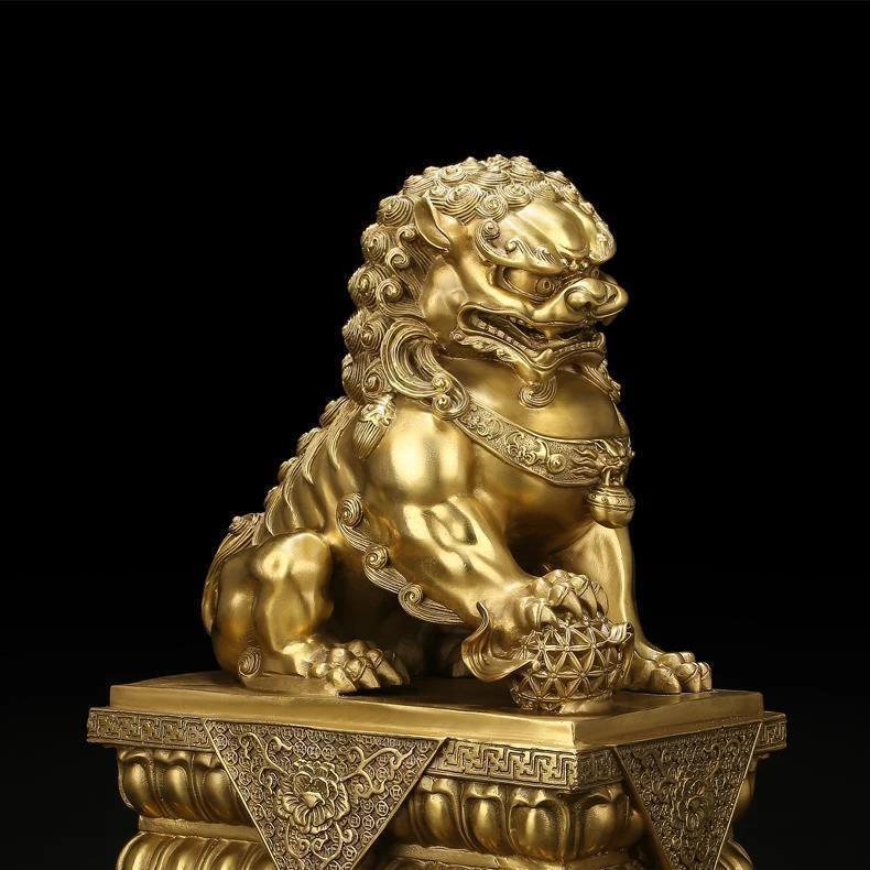 1pair Attracting Wealth Copper Lion Ornaments Home Living Room Bedroom Office Decoration