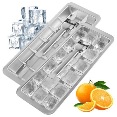 2 Stück 18 Fächer Edelstahl-Eiswürfelform Metall-Eiswürfelbereiter für Partys Abnehmbarer DIY-Eisbereiter Eiswürfelform mit Hebel