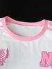 Two-piece Girls' Preppy Style Casual T-shirt and Shorts Set with Side Stripes, Number 67, and Letter Print, Perfect for Spring and Summer.