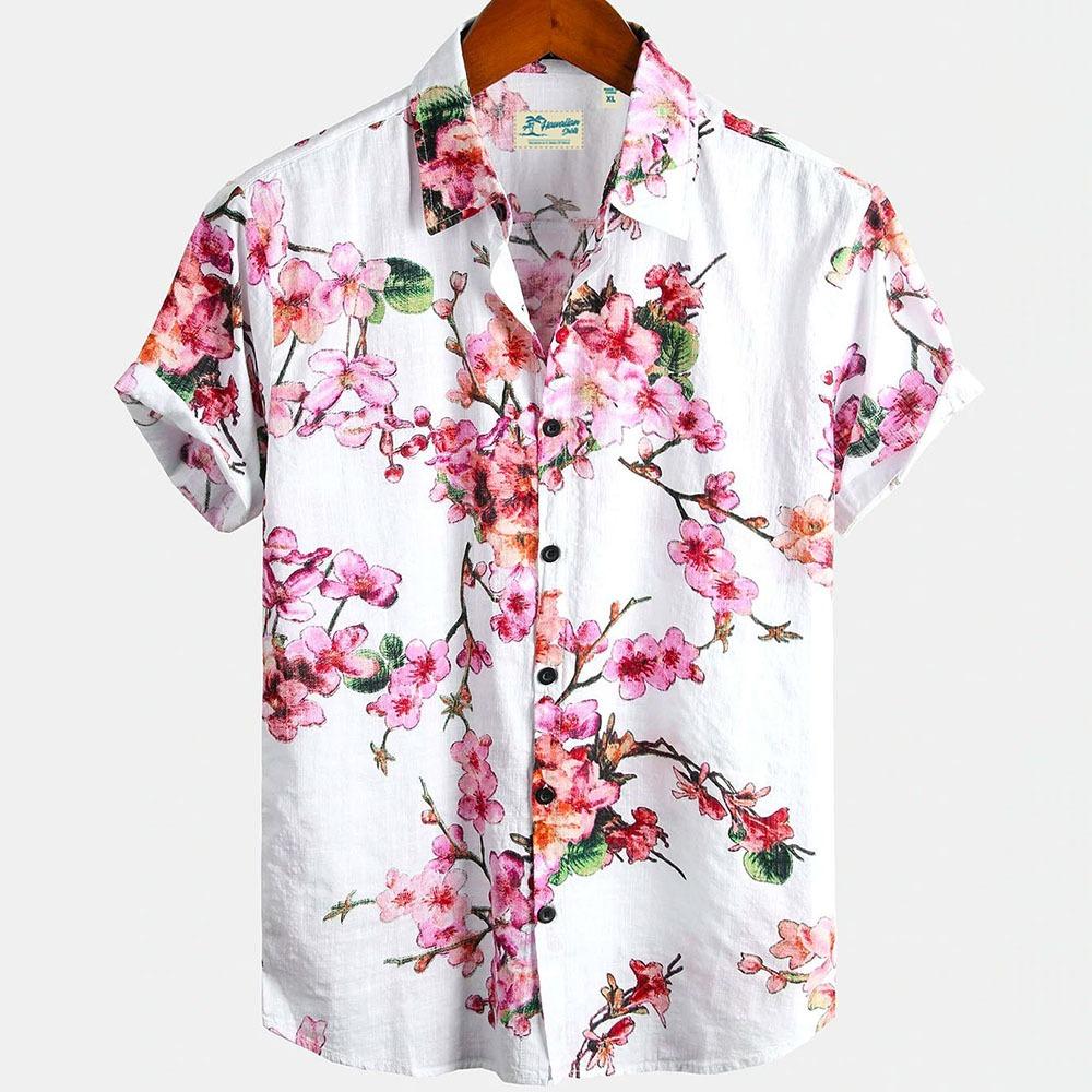 Japanese Flower Bird Print Fashion Men's Shirt Hawaiian Blouse Casual Loose Breathable Short Sleeve Outdoor Street Men's Clothes