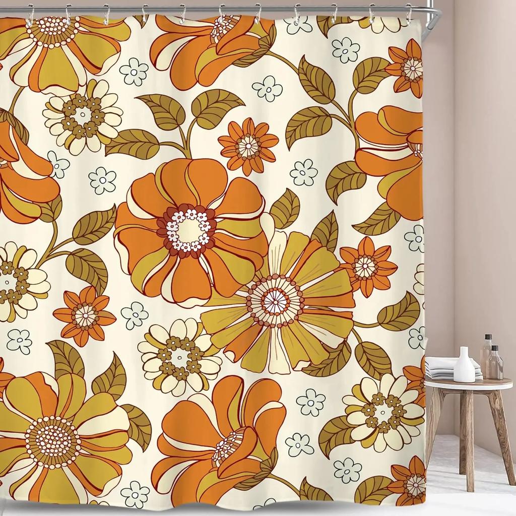 Vintage Shower Curtain Suit Color Abstract Swirl Fashion Polyester Waterproof Bathroom Shower Curtain with 12 Hooks 180X180CM