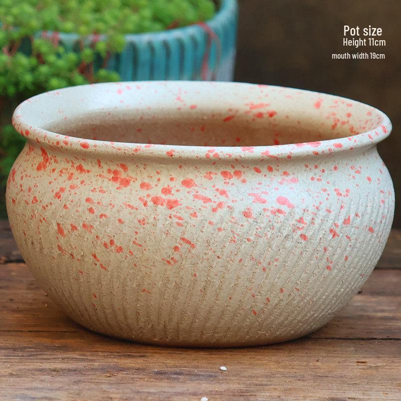 Yixing Zisha Coarse Pottery Flower Pot with Feet: Large Ceramic Succulent Planter for Green Plants & Flowers.