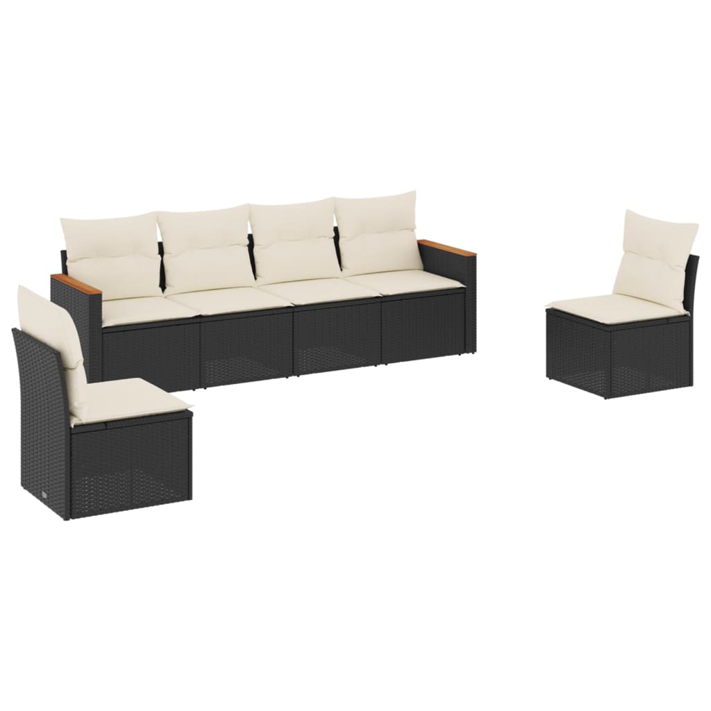Vidaxl 6-Cz. Garden Furniture Set With Cushions, Black Poly Rattan