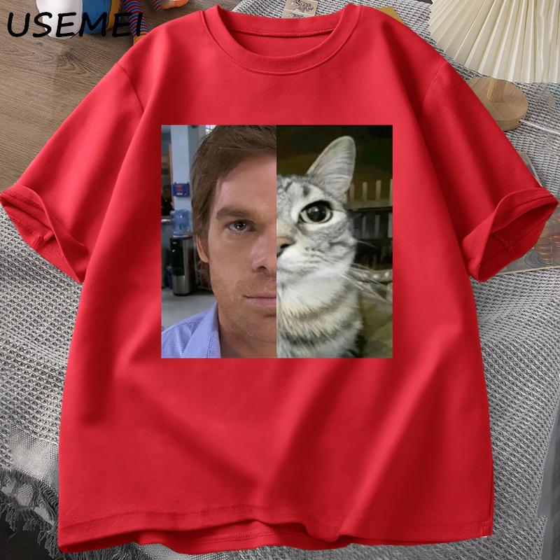 Dexter Morgan Cat T-shirts Funny Short Sleeve O Neck Tshirt Unisex Streetwear Mens Clothes Harajuku Printed T-shirt Tops