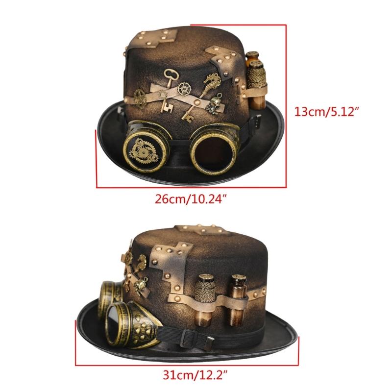 Homosexuální cylindr Steampunkový cylindr s brýlemi Černý Halloweenský cylindr Karneval