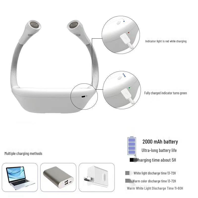 LED Neck Light: USB Rechargeable, Portable Neck-Mounted Reading Lamp for Dormitory, Study, Desk, and Outdoor Use