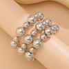 3PCS Punk Stretch Beads Bracelets Gold Sliver Color Stacked Ball Beaded Bracelet For Women Men Imitation Pearl Jewelry