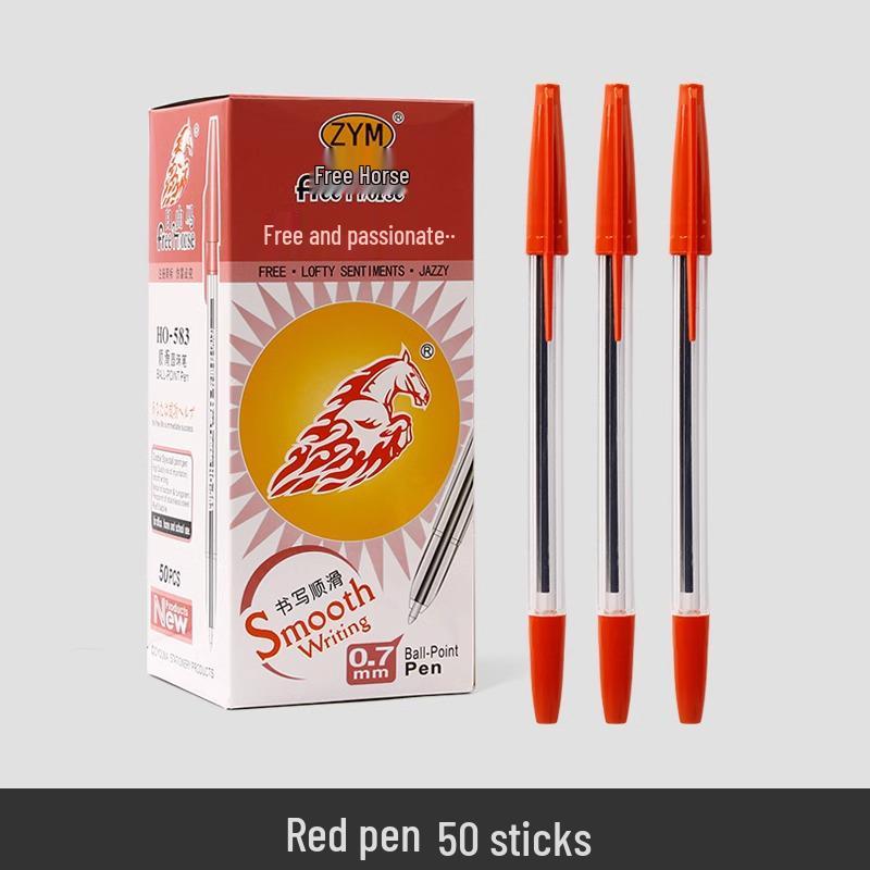 50-Pack Free Horse Office Ballpoint Pens 0.7mm Medium-Oil, Smooth Writing, Ideal for Teachers