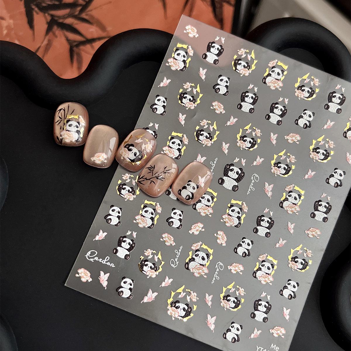 

YITU Embossed Panda & Floral Butterfly Self-Adhesive Nail Art Stickers YT4638