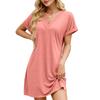 Women's V Neck Short Sleeve Mini Dress Loose Fit Relaxed Waist Casual Solid Color Knit Spring Summer Daily Wear T Shirt Dress