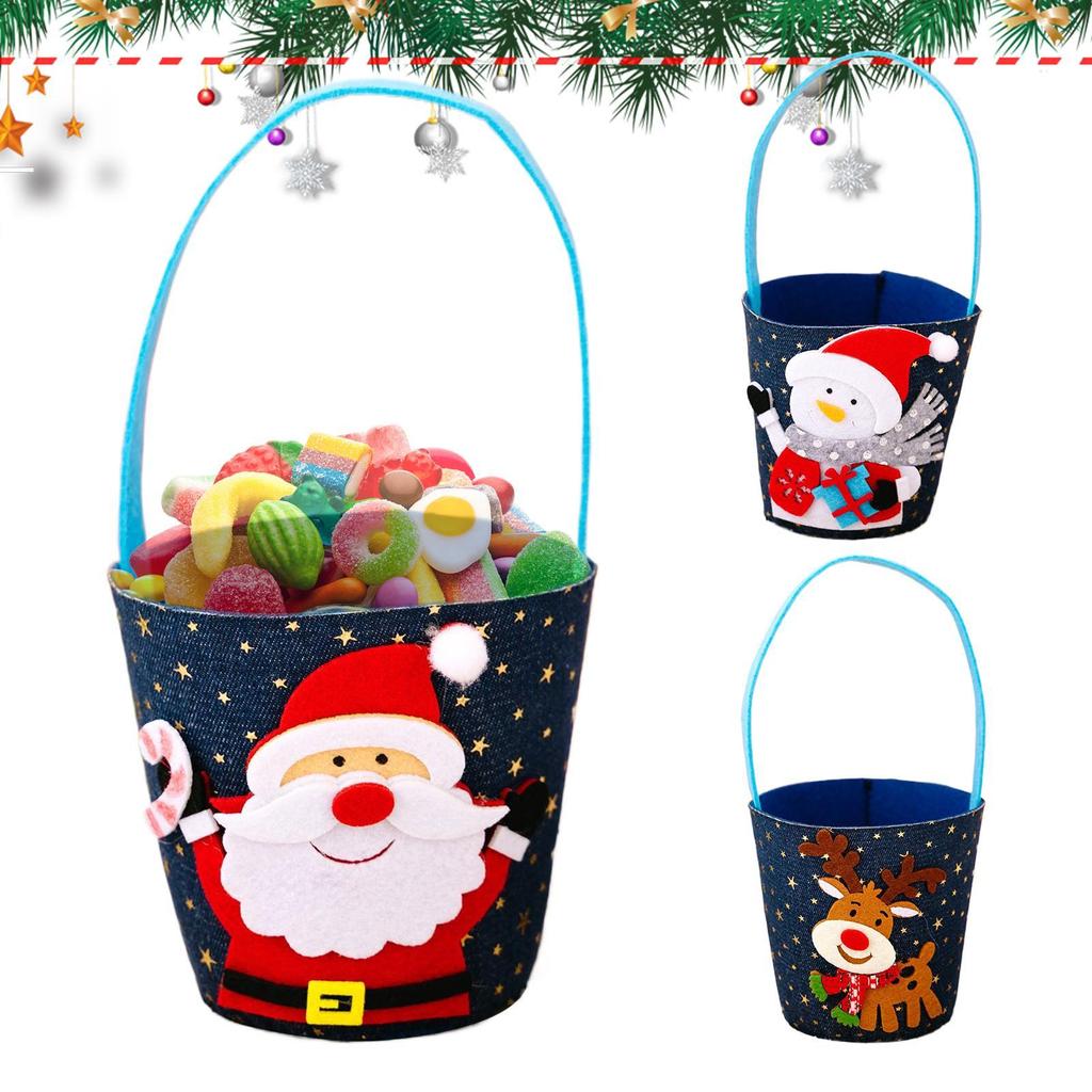 Christmas Treat Bags 3-Piece Christmas Party Favor Bags With Handle Decorative Wrapping Tote Home Decor For Festival Birthday