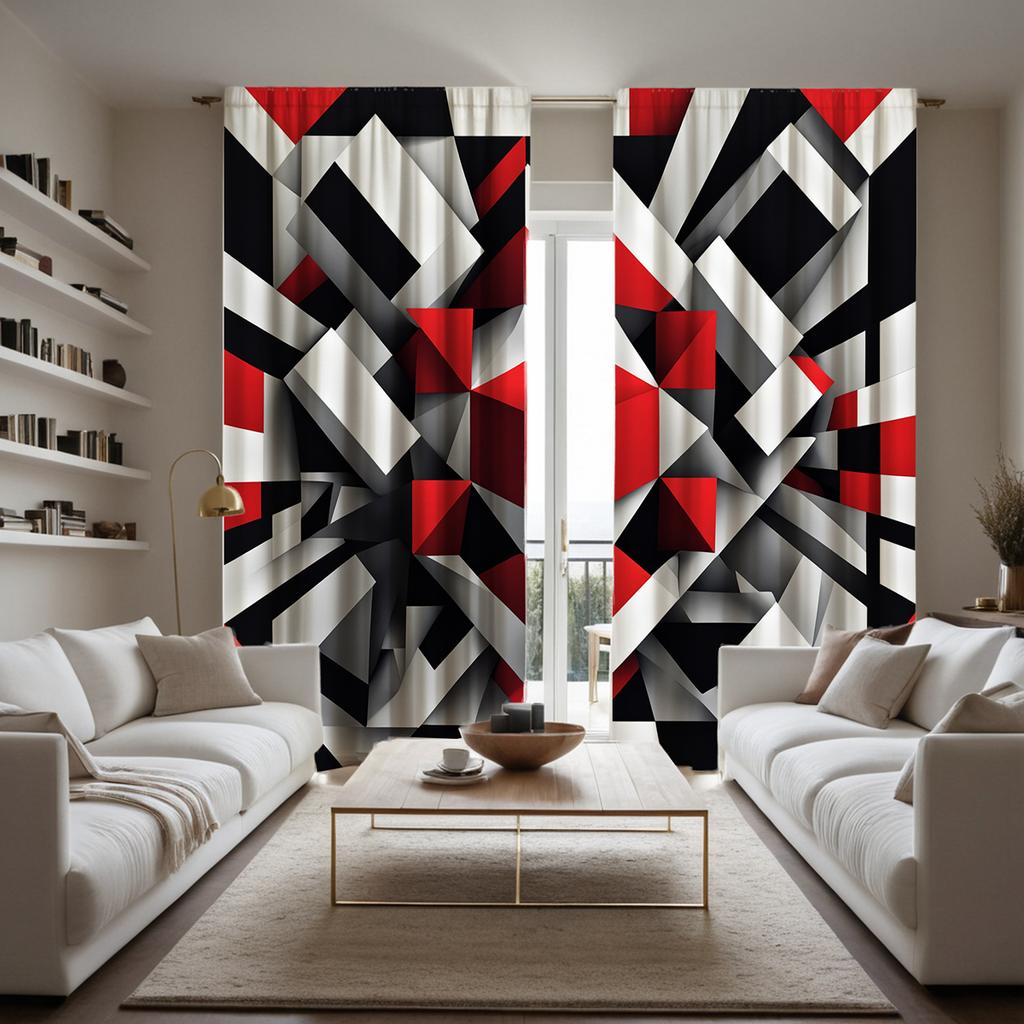 Piece Hd Digital Black White Series Minimalist Triangular Three Dimensional Geometry Curtains Home Decorating Style Curtain Modern Polyester Washable