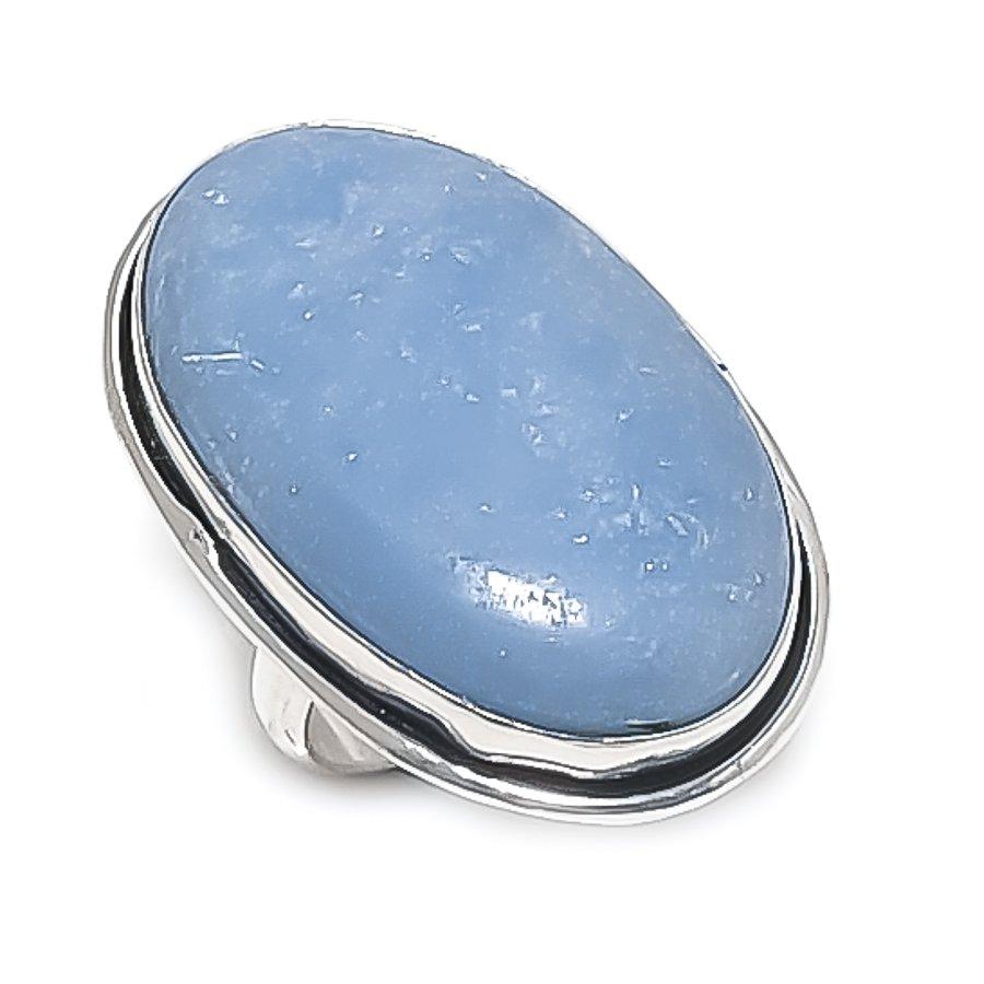 

Natural Angelite Stone Gemstone 925 Sterling Silver Jewelry Ring Size 9 ETC-13524