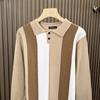Men's Stylish Color Block Knit Polo Shirt - Hong Kong Style, Casual Autumn/Winter Wear