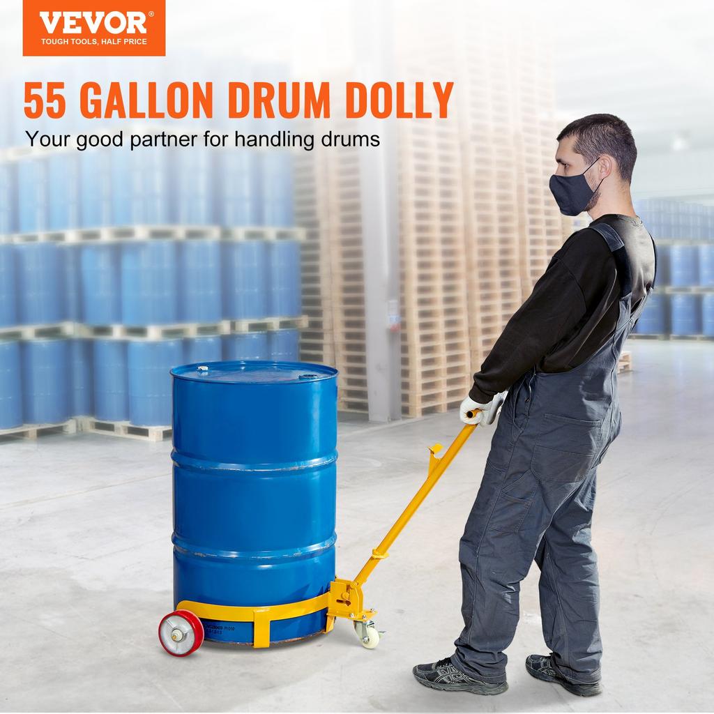 VEVOR 208.2 L Drum Dolly, 544.3 kg Load Capacity, Barrel Dolly Cart Drum Caddy Round Dolly Steel Low Profile