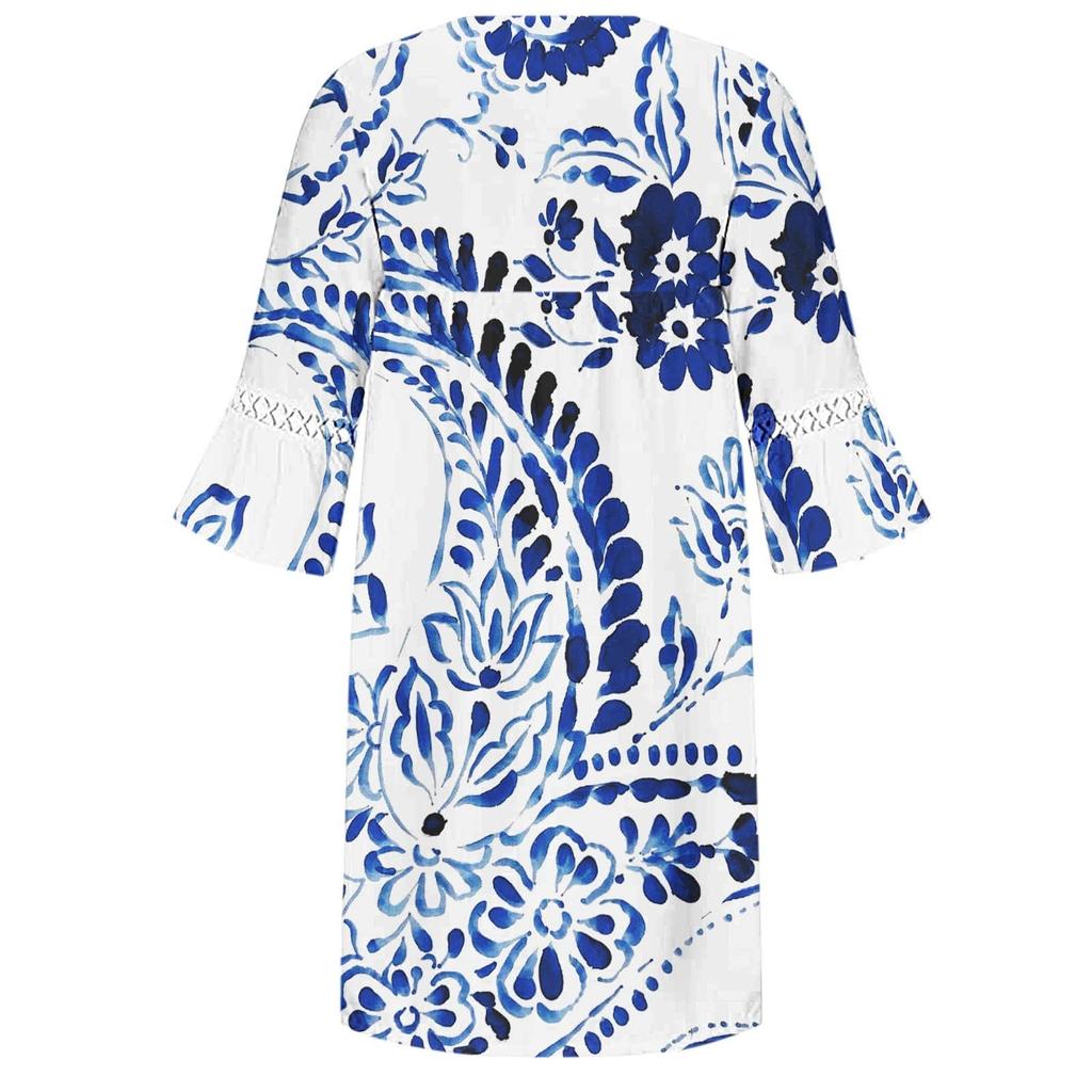 Fashion Women's V-neck Printed Lace Patchwork Bohemian Casual Resort Dress