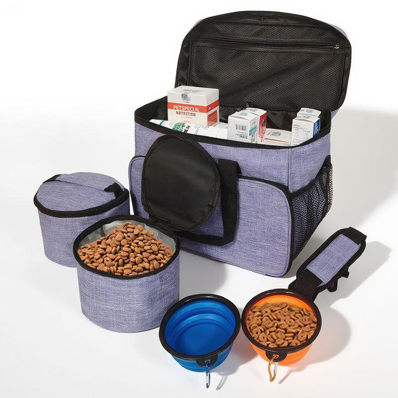 5 Set Dog Travel Bag Large Pet Travel Kit for Supplies Includes 2 Food Containers 2 Collapsible Bowls 1 Travel Organizer for Dog