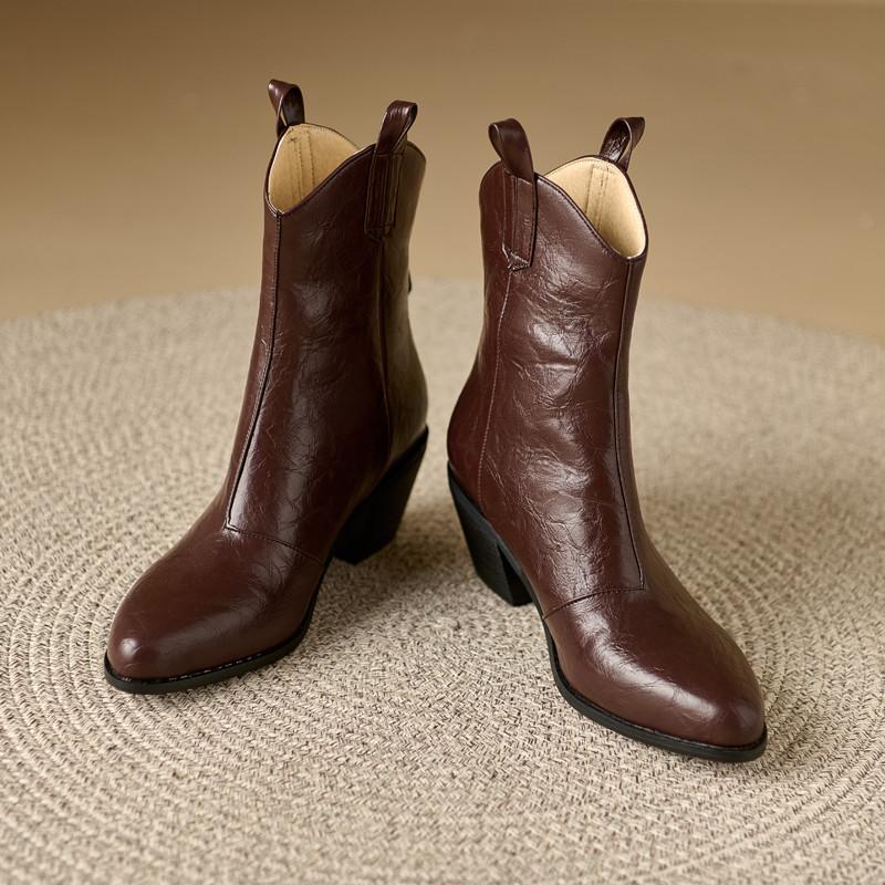 Women's high-heeled short boots autumn and winter new thick-heeled solid-color large-size ankle boots