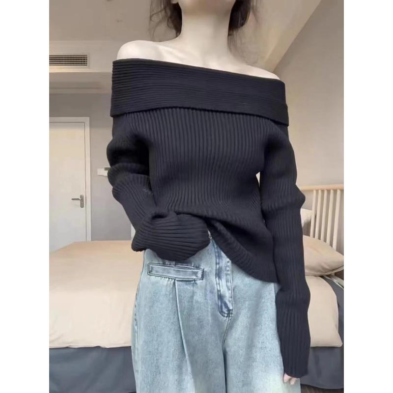 

DAFIFY Женская мода повседневная осень-зима однотонный принт длинный рукав одно плечо свитера Size: One Size чёрный