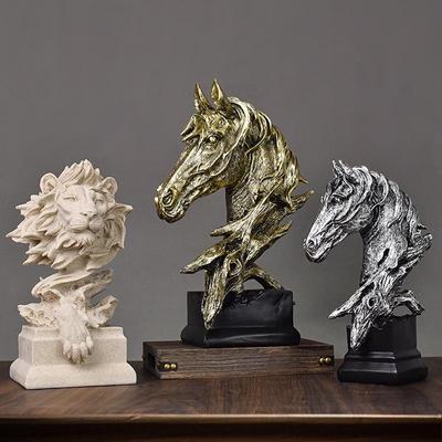 Simple Modern Horse Head Ornament: Sandstone Zodiac Decor for Living Room, Office, or TV Cabinet.