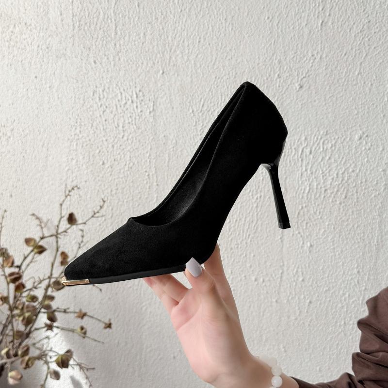

2026 Women s New High Heeled Shoes Pointed Toe Black Suede Luxurious and Elegant Women s Shoes 40