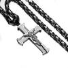 Jesus Crucifixion Cross Pendant Necklace For Men Women Gold Silver Black Color Stainless Steel Byzanine Chain