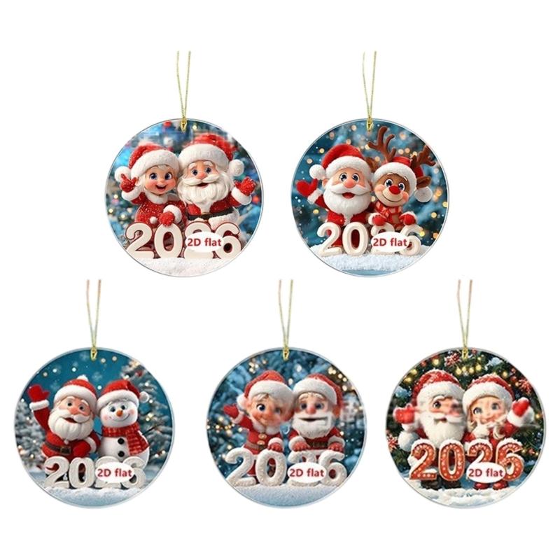 2026 Santa Flat Acrylic Hanging Ornament Shatterproof Car Backpack Decoration For Christmas Party Home