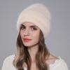Women's Hat Angora Wool Winter Rabbit Fur Knitted Warm Beanie Fashion Double Layer Fold Silver Wire Casual For Hats Thick