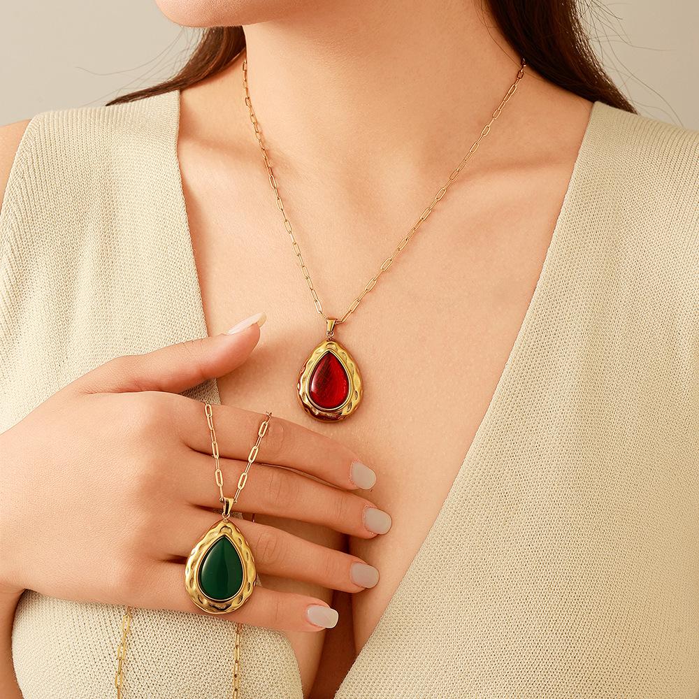18k Gold-Plated Adjustable Stainless Steel Bohemian Necklace with Gemstone