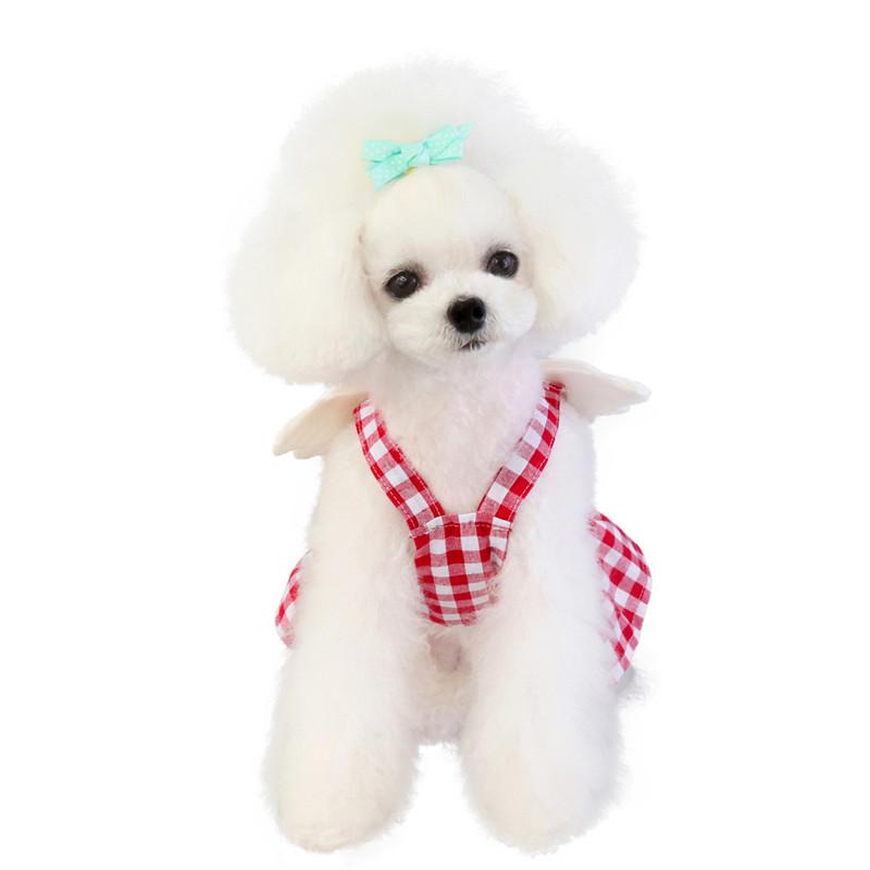 Summer Angel Wings Puppy Dog Dress Cotton Plaid Pet Dresses for Small Dogs Yorkshire  Maltese Cat Skirt Pets Clothes Robe Chien