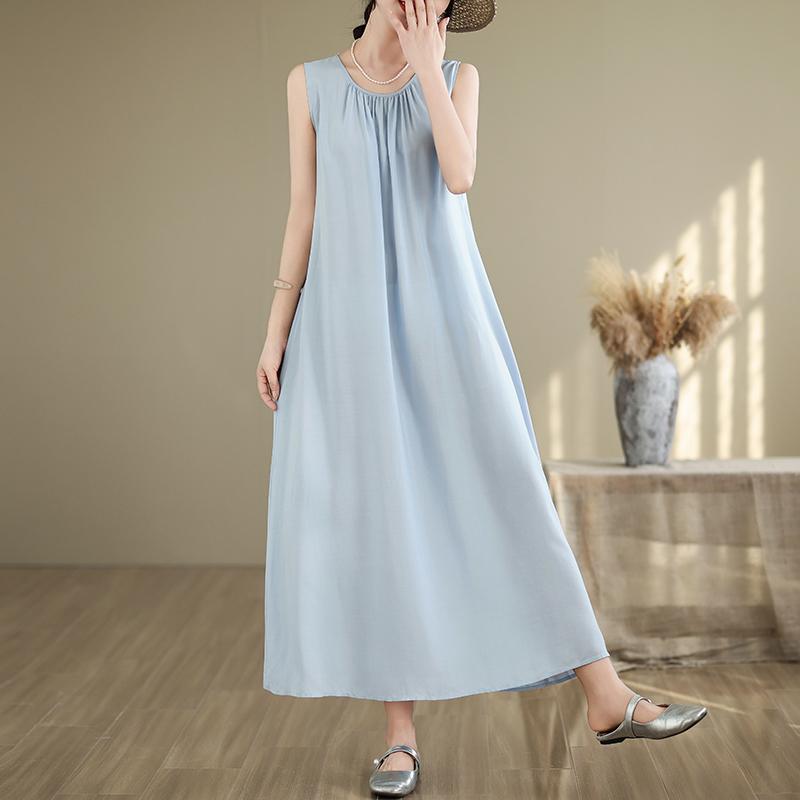 Elegant Women's Summer Dress Loose Sleeveless Plus Size Casual Long Dresses Vintage Clothes