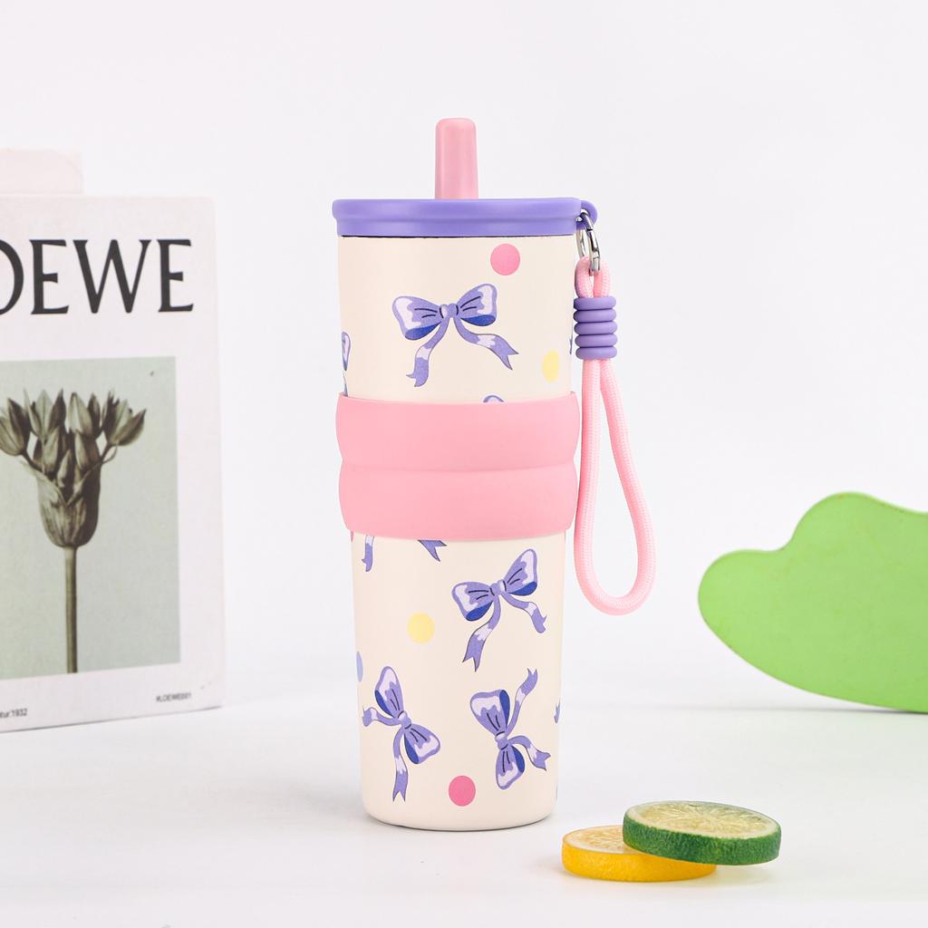 1pcs 500ml Stainless Steel Thermos Cup  Portable Cold-keeping Ice Cup, Outdoor Straw Cup with Lifting Rope Car Coffee Mug