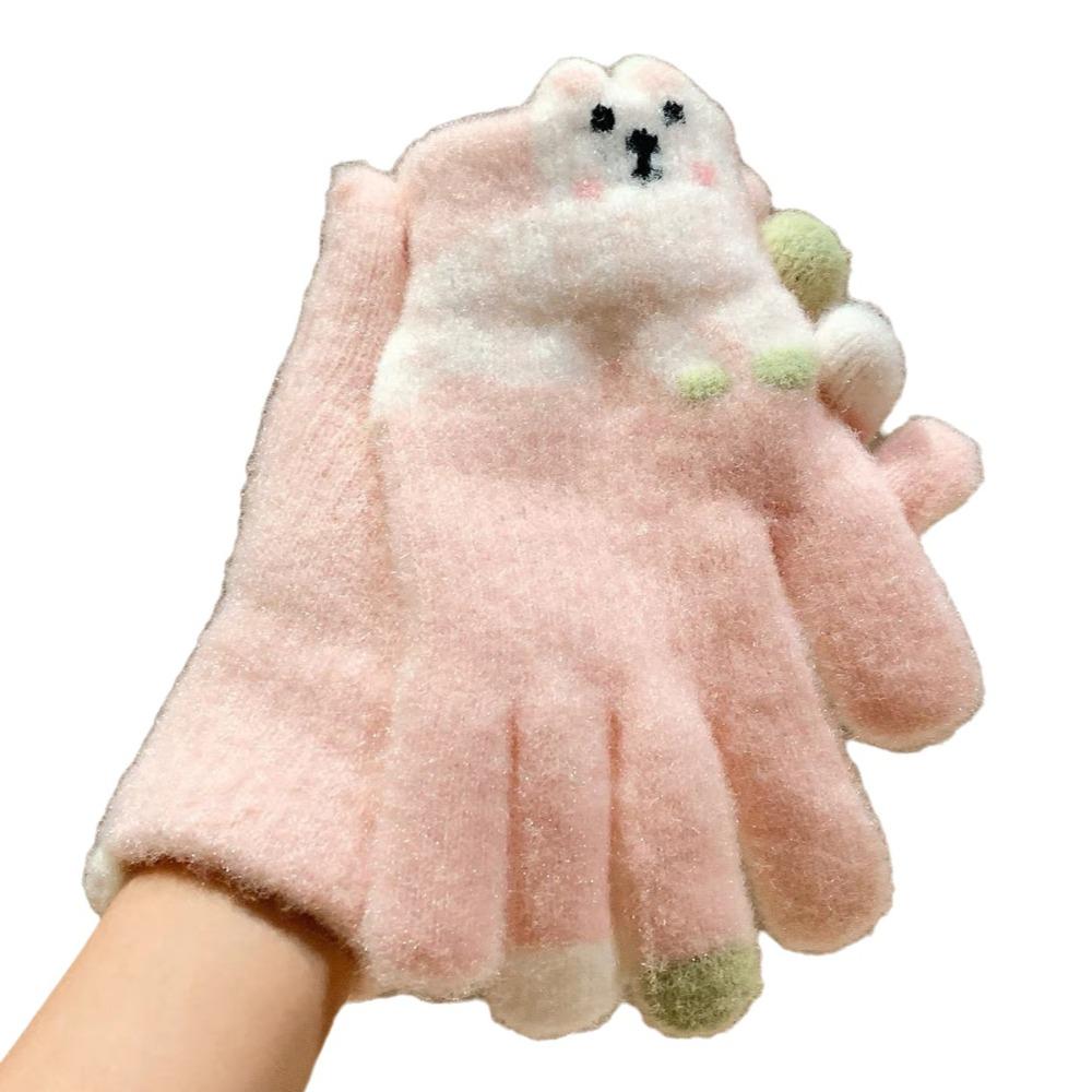Touch-screen Warm Knitted Gloves Cartoon Girls Winter Gloves Riding Protective Mittens Cycling